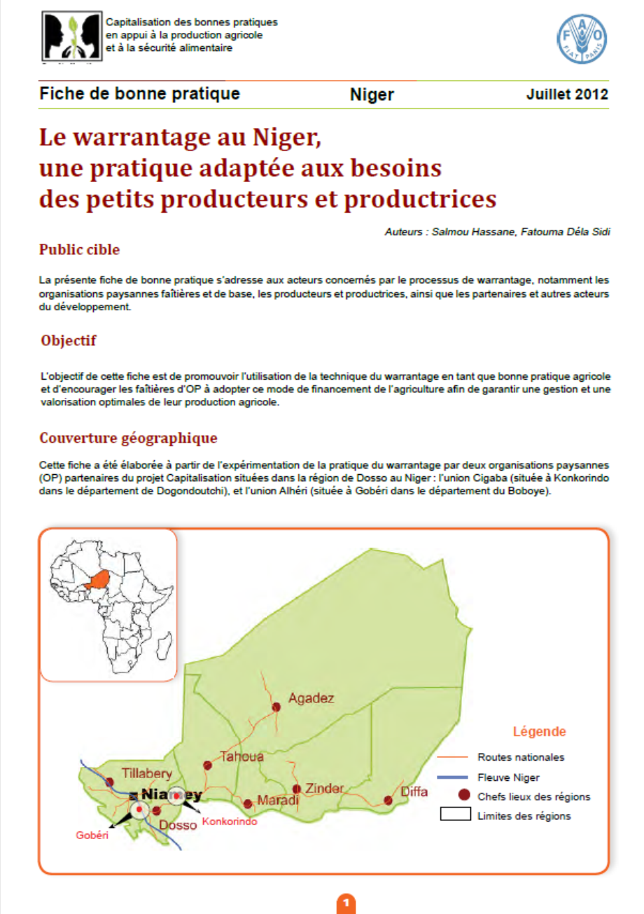Warrantage Niger Fiche FAO 2012
